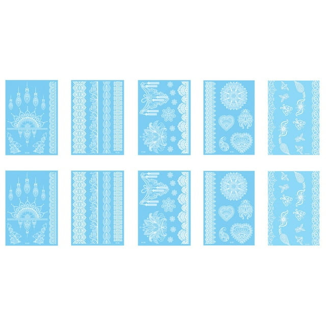 10 Sheets White Lace Fake Tattoo Stickers, temporary tattoos for Women