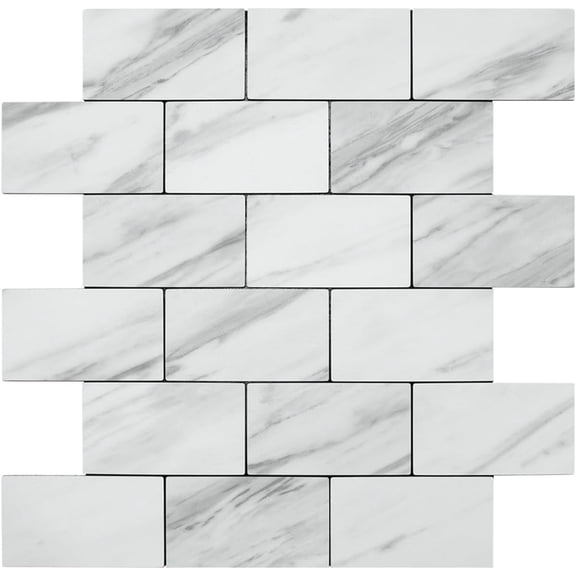 10 Sheets White Stone Look Peel and Stick Backsplash Wall Tile, 12"x12" Thick PVC Subway Tile Backsplash for Kitchen and Bathroom