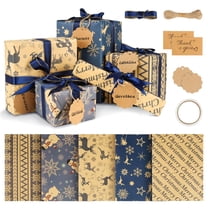 10 Sheets of Kraft Wrapping Paper, Christmas Wrapping Paper with 5 m Ribbon, 10 Kraft Paper Labels, 10 Message Cards, 1 Double-Sided Tape