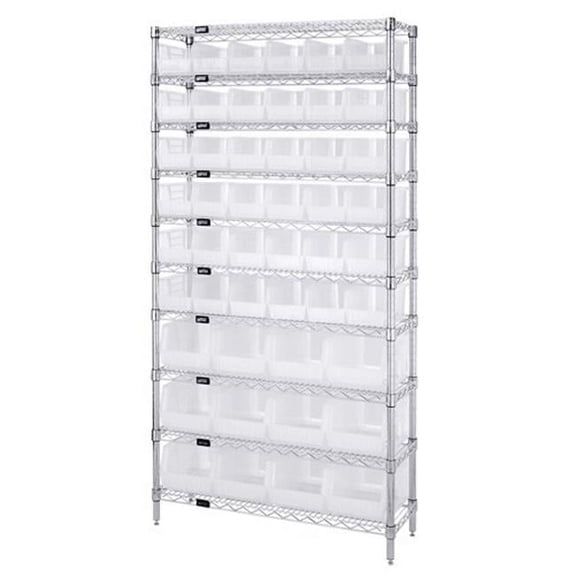 10-Shelf Wire Shelving Unit With 48 Clear Plastic Storage Bins