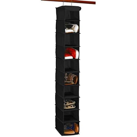 10 Shelves Closet Hanging Shoe Organizer, Black