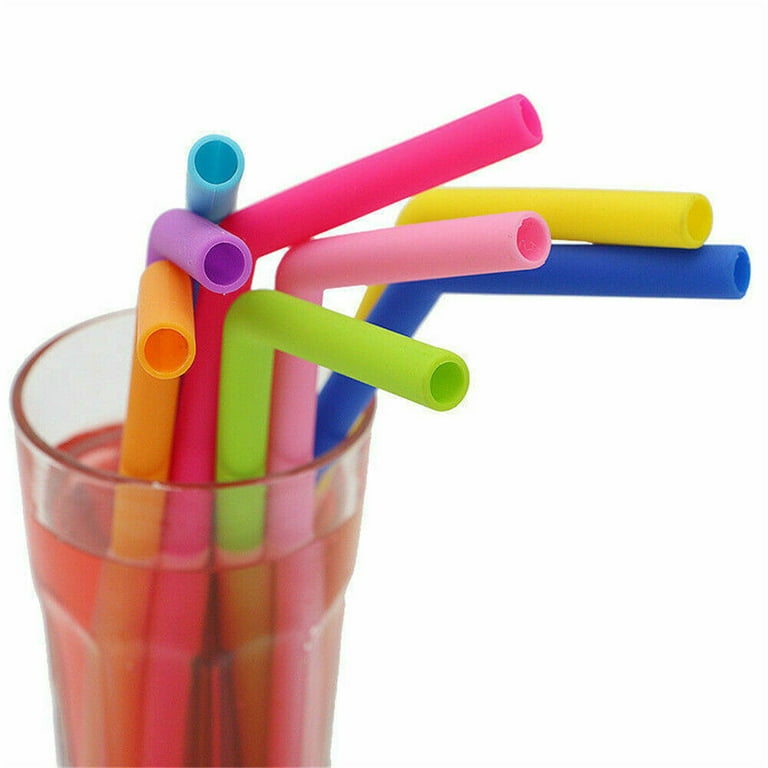 10 Silicone Drinking Reusable Straws with Bag, 6 Bend 4 Straight