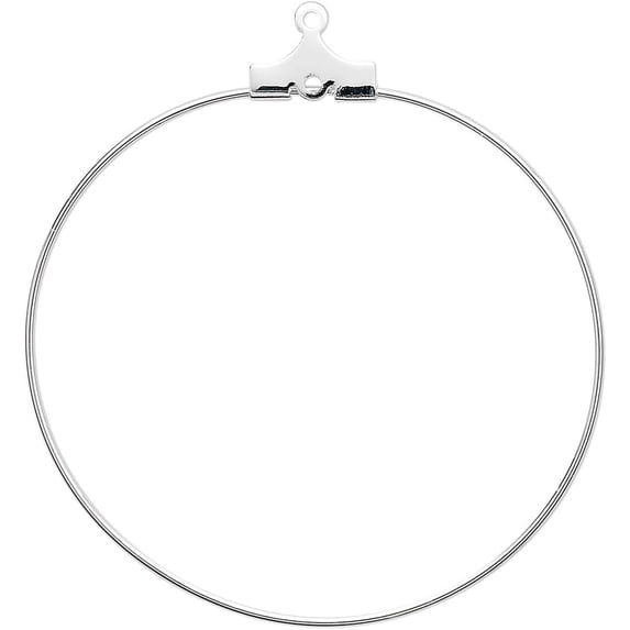 10 Silver Beading Hoop Earring Finding Components With 2 Loops Plated Brass Metal (40mm)