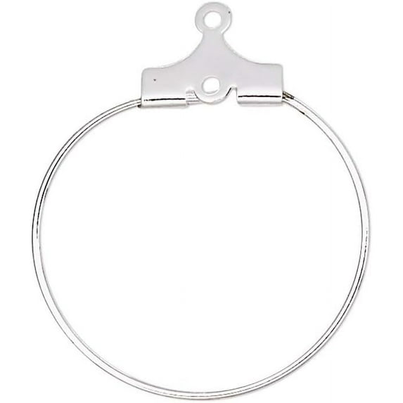 10 Silver Beading Hoop Earring Finding Components with 2 Loops Plated Brass Metal (20mm)