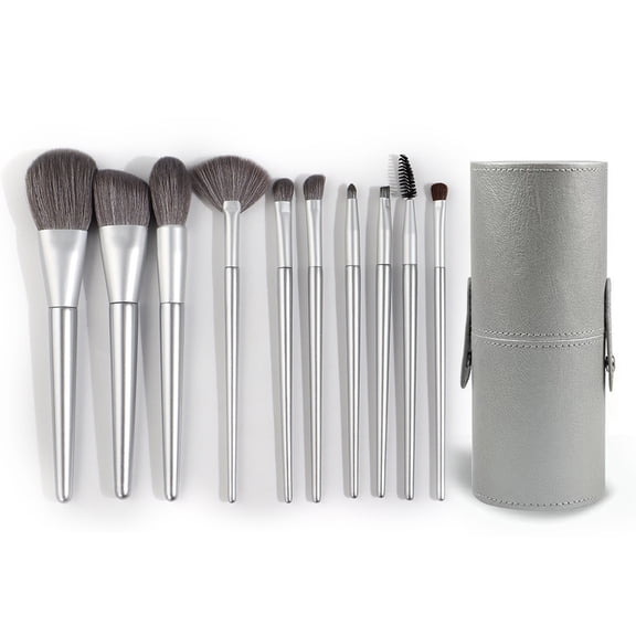 10 Silver Makeup Brush Set Soft Hair Complete Lip Brushes Eye Shadow Blush Loose Powder Brushes Portable Beauty Tools