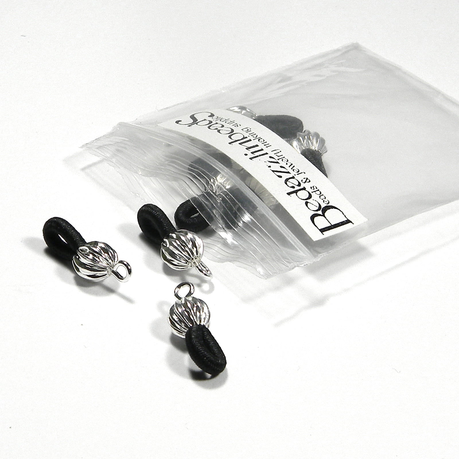 10 Silver Plated Black Beaded Eyeglass Holder Necklace Findings for Eye