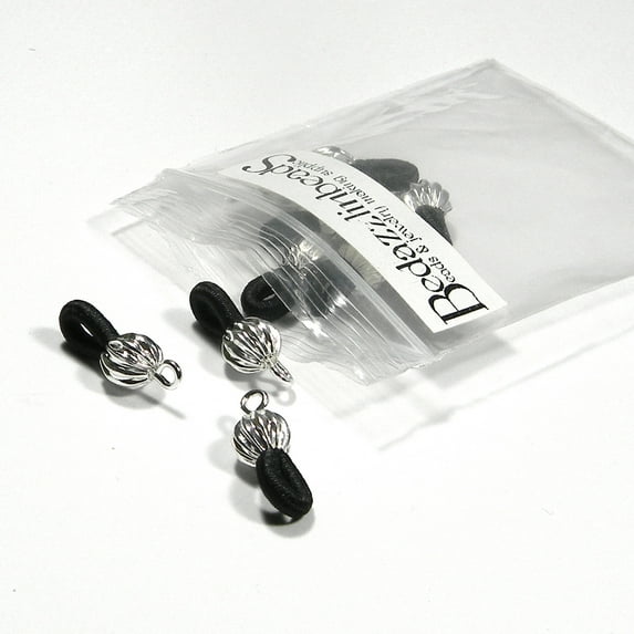10 Silver Plated Black Beaded Eyeglass Holder Necklace Findings for Eye or Sun Glasses W/Elastic Loops
