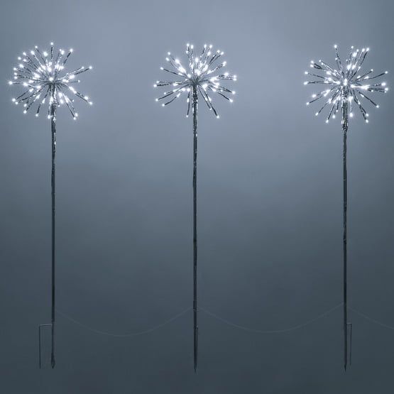 10" Silver Starburst Lighted Branches on Stakes with Cool White LED