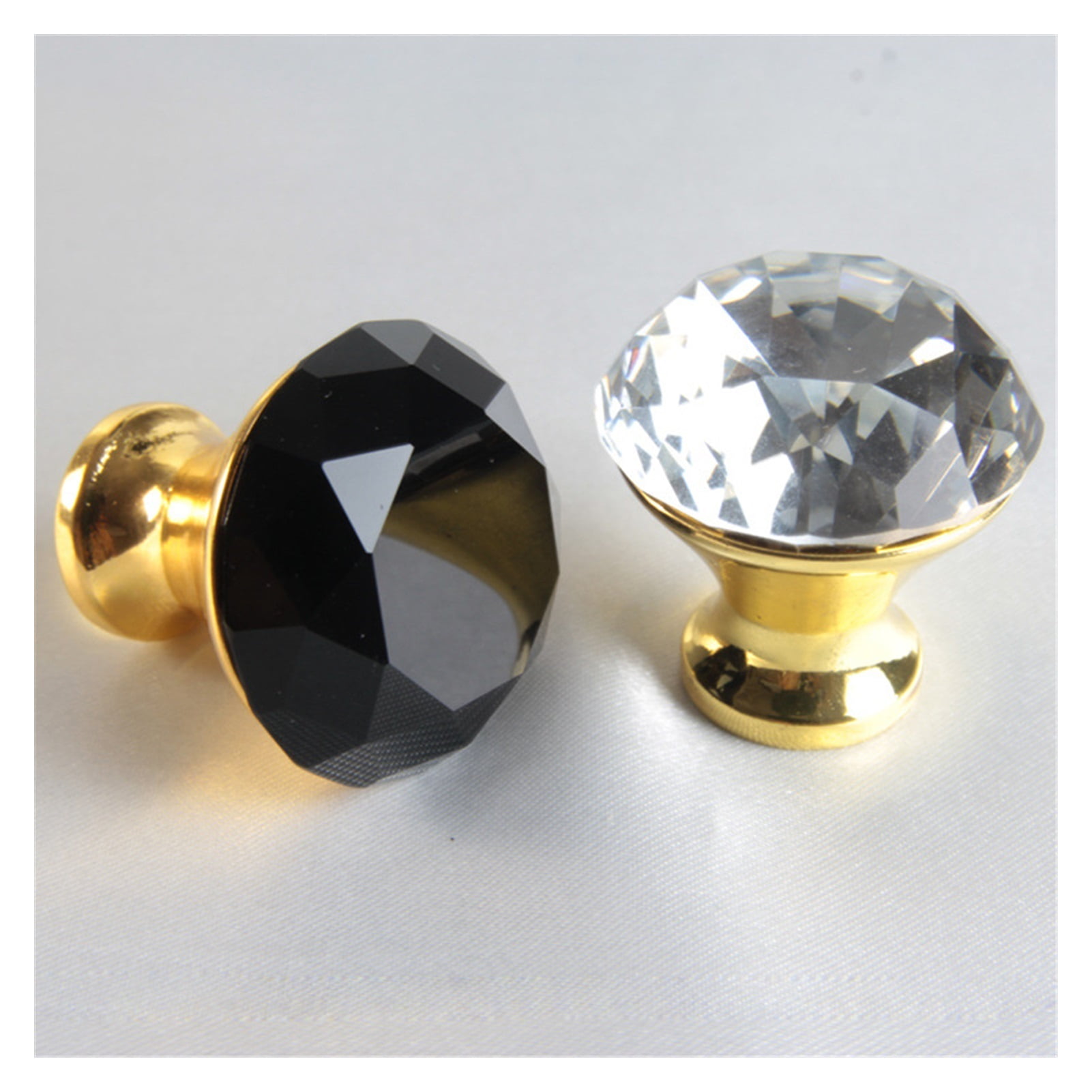 10 Singlehole Black And White Crystal Handles, Metal Hardware