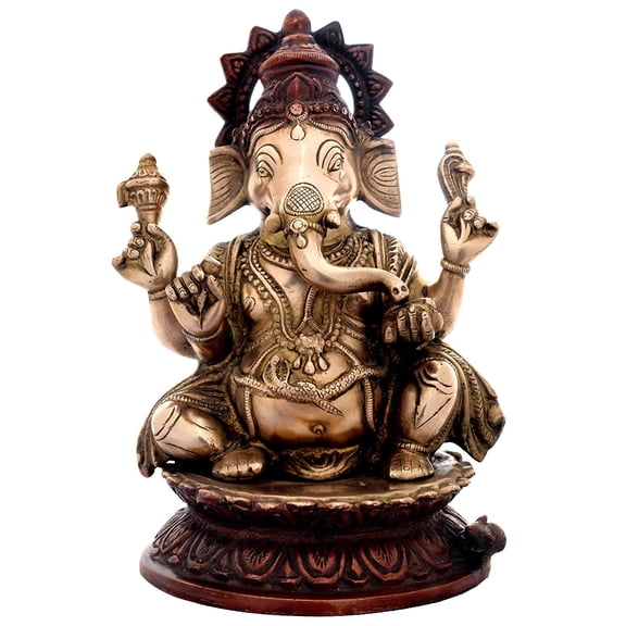 10"  Sitted Lord Ganesha In Brass | Handmade | Made In India