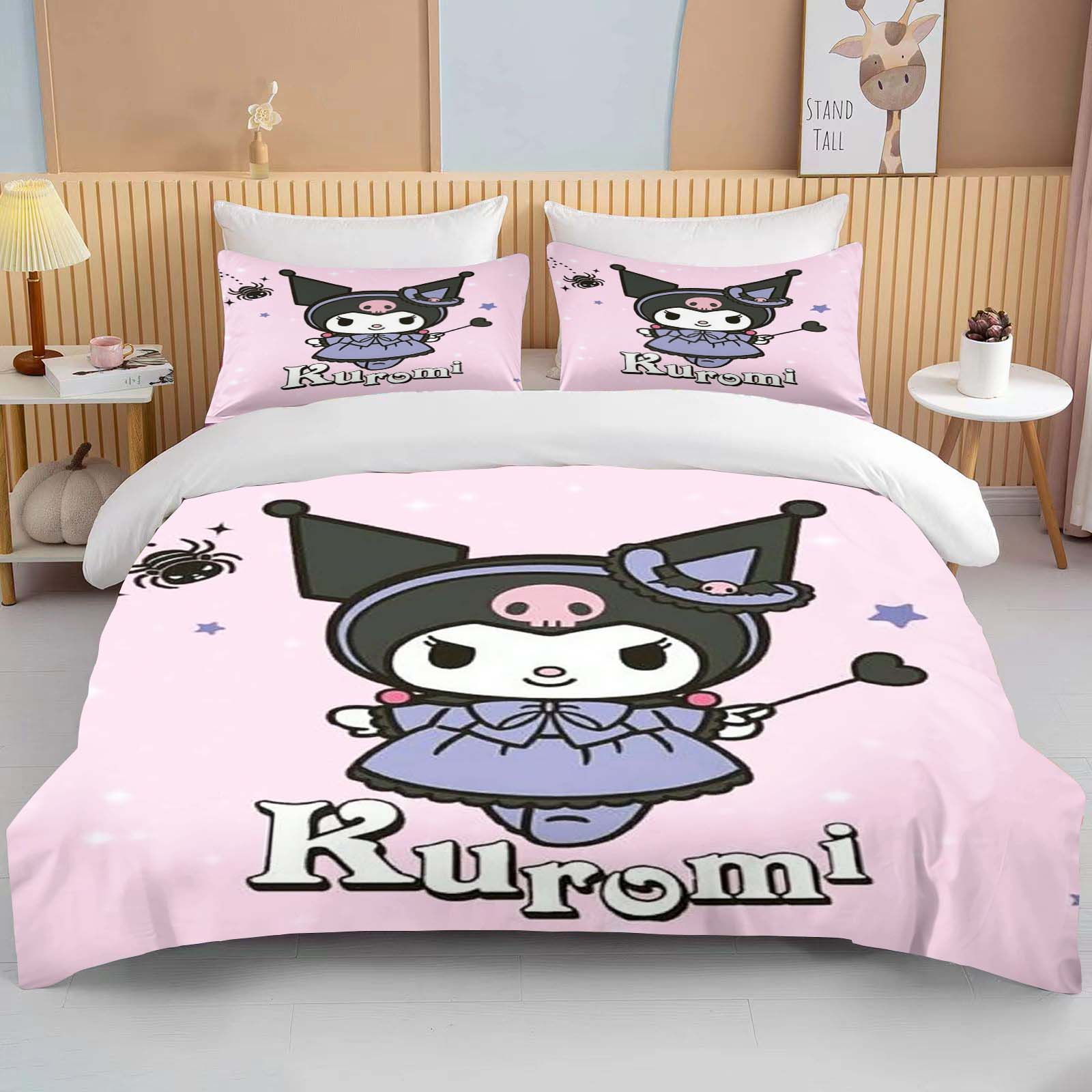 10 Sizes Kawaii Sanrio Kuromi Printed Bedding Set Cartoon Anime Duvet