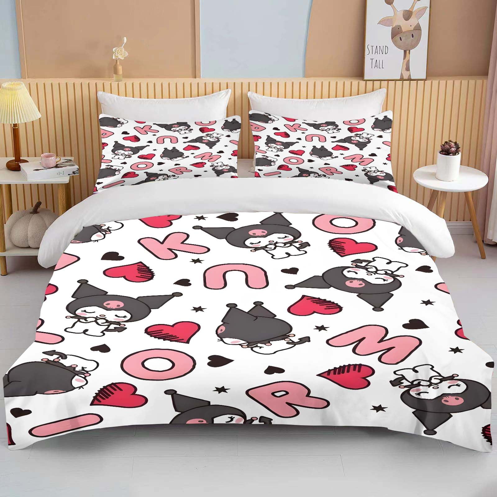 10 Sizes Kawaii Sanrio Kuromi Printed Bedding Set Cartoon Anime Duvet