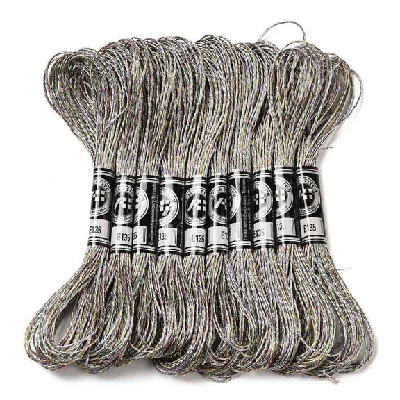 10 Skeins 12-Ply Metallic Polyester Embroidery Floss Glitter Stitch Threads Friendship Bracelets String Colorful 0.8mm about 8.75 Yards(8m)/skein