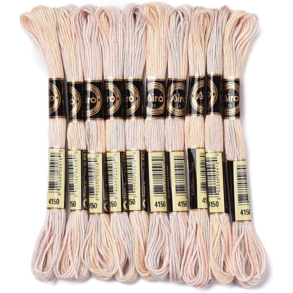 10 Skeins 6-Ply Polyester Embroidery Floss Cross Stitch Threads Segment Dyed Bisque 0.5mm about 8.75 Yards(8m)/skein