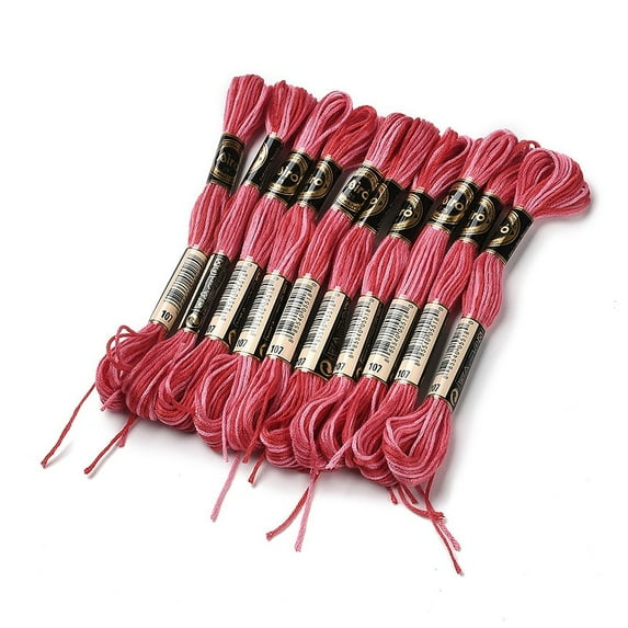 10 Skeins 6-Ply Polyester Embroidery Floss Cross Stitch Threads Segment Dyed Cerise 0.5mm about 8.75 Yards(8m)/skein