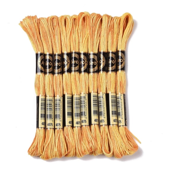 10 Skeins 6-Ply Polyester Embroidery Floss Cross Stitch Threads Segment Dyed Goldenrod 0.5mm about 8.75 Yards(8m)/skein Polyester