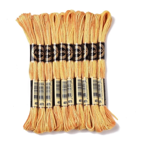 10 Skeins 6-Ply Polyester Embroidery Floss Stitch Threads Segment Dyed Goldenrod 0.5mm about 8.75 Yards(8m)/skein