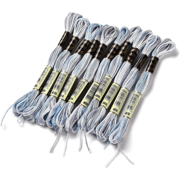10 Skeins 6-Ply Polyester Embroidery Floss Cross Stitch Threads Segment Dyed Light Steel Blue 0.5mm 8.75 Yards(8m)/Skein