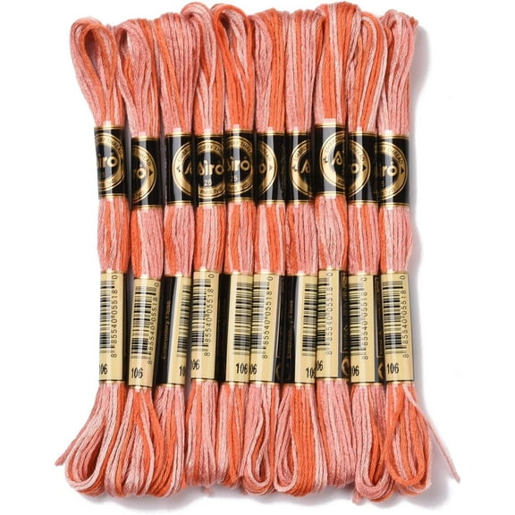 10 Skeins 6-Ply Polyester Embroidery Floss Cross Stitch Threads Segment Dyed Tomato 0.5mm about 8.75 Yards(8m)/skein