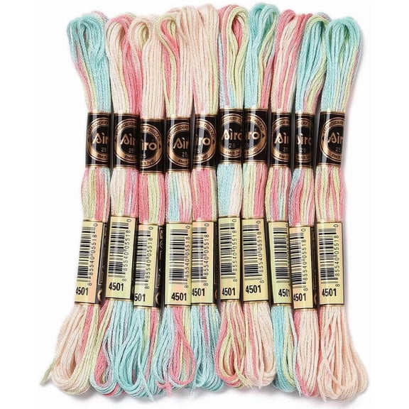 10 Skeins 6-Ply Polyester Embroidery Floss Stitch Threads Segment Dyed Cyan 0.5mm about 8.75 Yards(8m)/skein