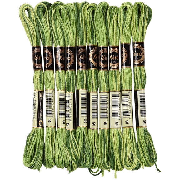 10 Skeins 6-Ply Polyester Embroidery Floss Stitch Threads Segment Dyed Green 0.5mm about 8.75 Yards(8m)/skein