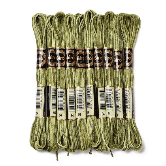 10 Skeins 6-Ply Polyester Embroidery Floss Stitch Threads Segment Dyed Olive Drab 0.5mm about 8.75 Yards(8m)/skein