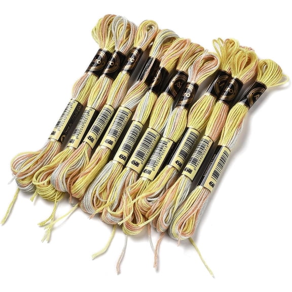 10 Skeins 6-Ply Polyester Embroidery Floss Stitch Threads Segment Dyed Pale Goldenrod 0.5mm 8.75 Yards(8m)/Skein