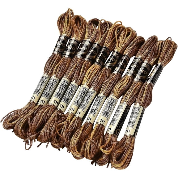 10 Skeins 6-Ply Polyester Embroidery Floss Stitch Threads Segment Dyed Saddle Brown 0.5mm 8.75 Yards(8m)/skein