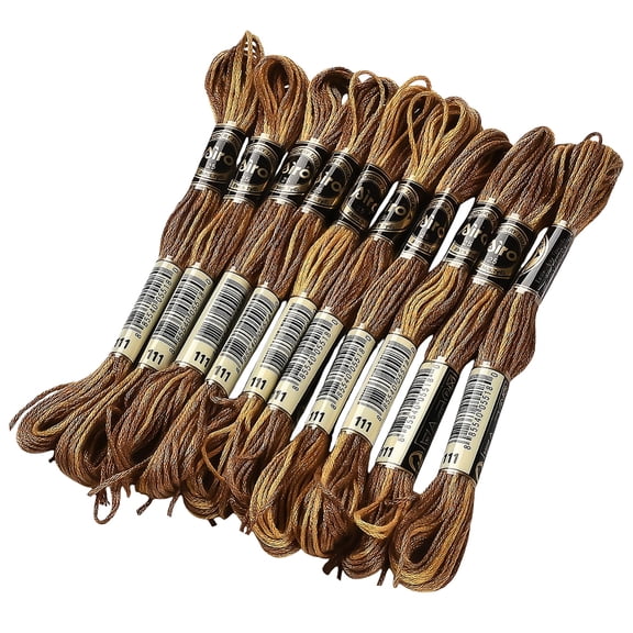 10 Skeins 6-Ply Polyester Embroidery Floss Stitch Threads Segment Dyed Saddle Brown 0.5mm about 8.75 Yards(8m)/skein DIY