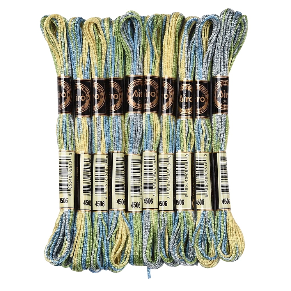 10 Skeins 6 Strands Green Variegated Embroidery Floss Polyester ...