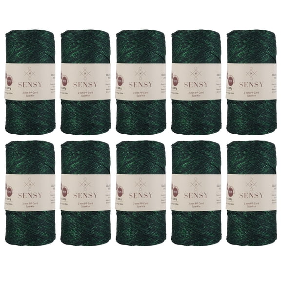 10 Skeins of Sensy Premium 2mm 251 Yards Sparkle Polyester Rope 90% Polypropylene 10% Polyester Cord Macrame Cord 2mm Crochet Bag Cord Macrame Rope Crochet Thread for Knitter (Forest Green Sparkle)