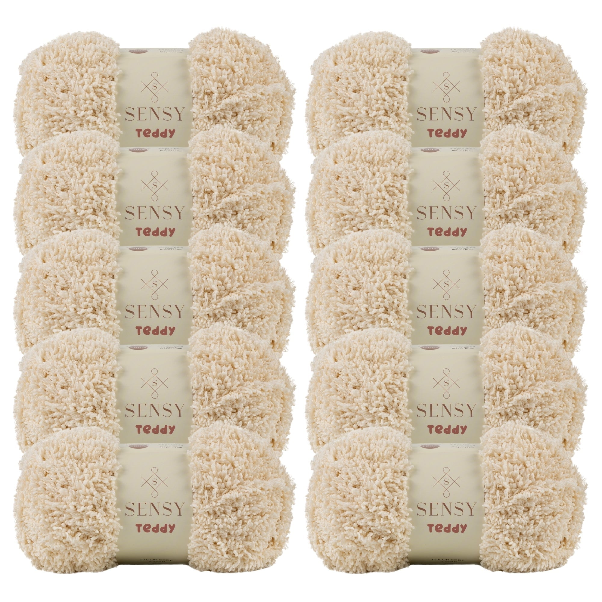 10 Skeins of Sensy Teddy Yarn for Crocheting, Sheepy Yarn, Sherpa Fleece Yarn, Soft Fluffy and Cozy Yarn, Baby Blanket Yarn, Amigurumi Yarn, 3.5 oz, 109 Yards, Gauge 5 Bulky (Beige)