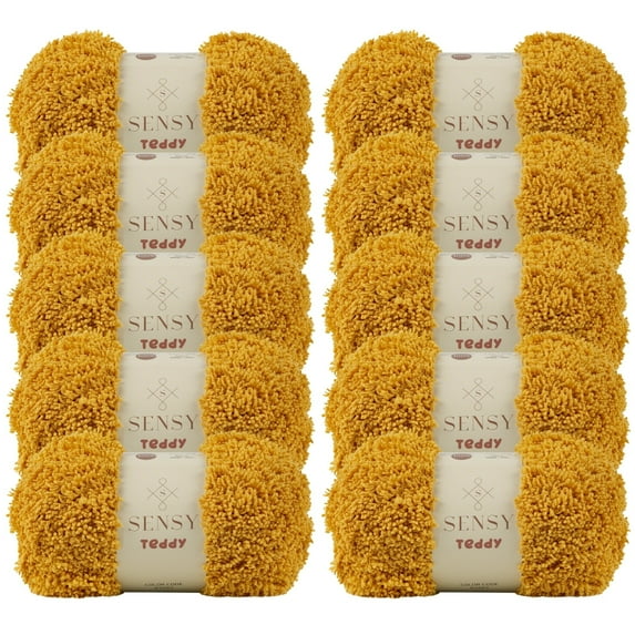 10 Skeins of Sensy Teddy Yarn for Crocheting, Sheepy Yarn, Sherpa Fleece Yarn, Soft Fluffy and Cozy Yarn, Baby Blanket Yarn, Amigurumi Yarn, 3.5 oz, 109 Yards, Gauge 5 Bulky (Mustard)