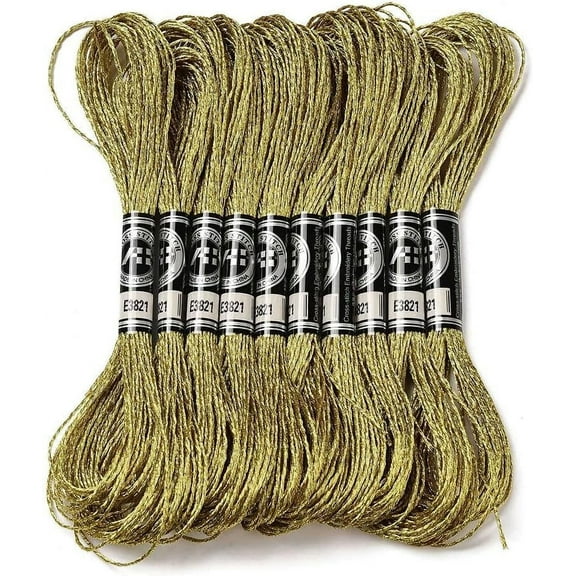 10 Skeins Yellow Brown Polyester Stitch Thread Metallic Glitter Embroidery Friendship Bracelet Floss Gold Silver Shimmer Crewel Floss for Ornament Sewing Weaving Tassels Decorations Brown
