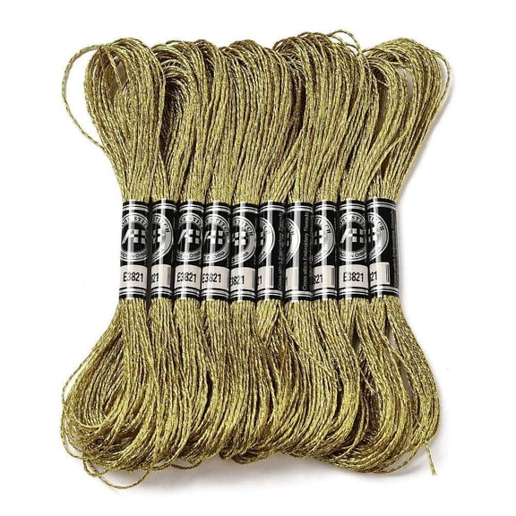 10 Skeins Yellow Brown Polyester Stitch Thread Metallic Glitter Embroidery Friendship Bracelet Floss Gold Silver Shimmer Crewel Floss for DIY