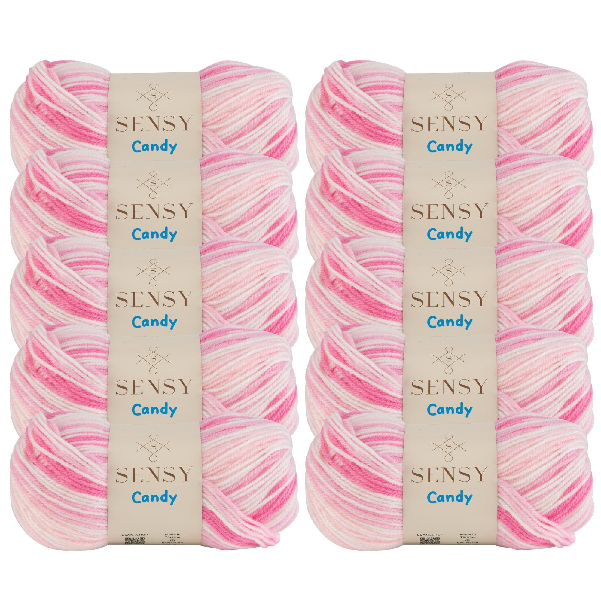 10 Skeins of Sensy Candy Yarn, 3.5 oz, 251 Yards, Multicolor Yarn for Crocheting and Knitting, Craft Yarn, Gauge 3 Light (5430)