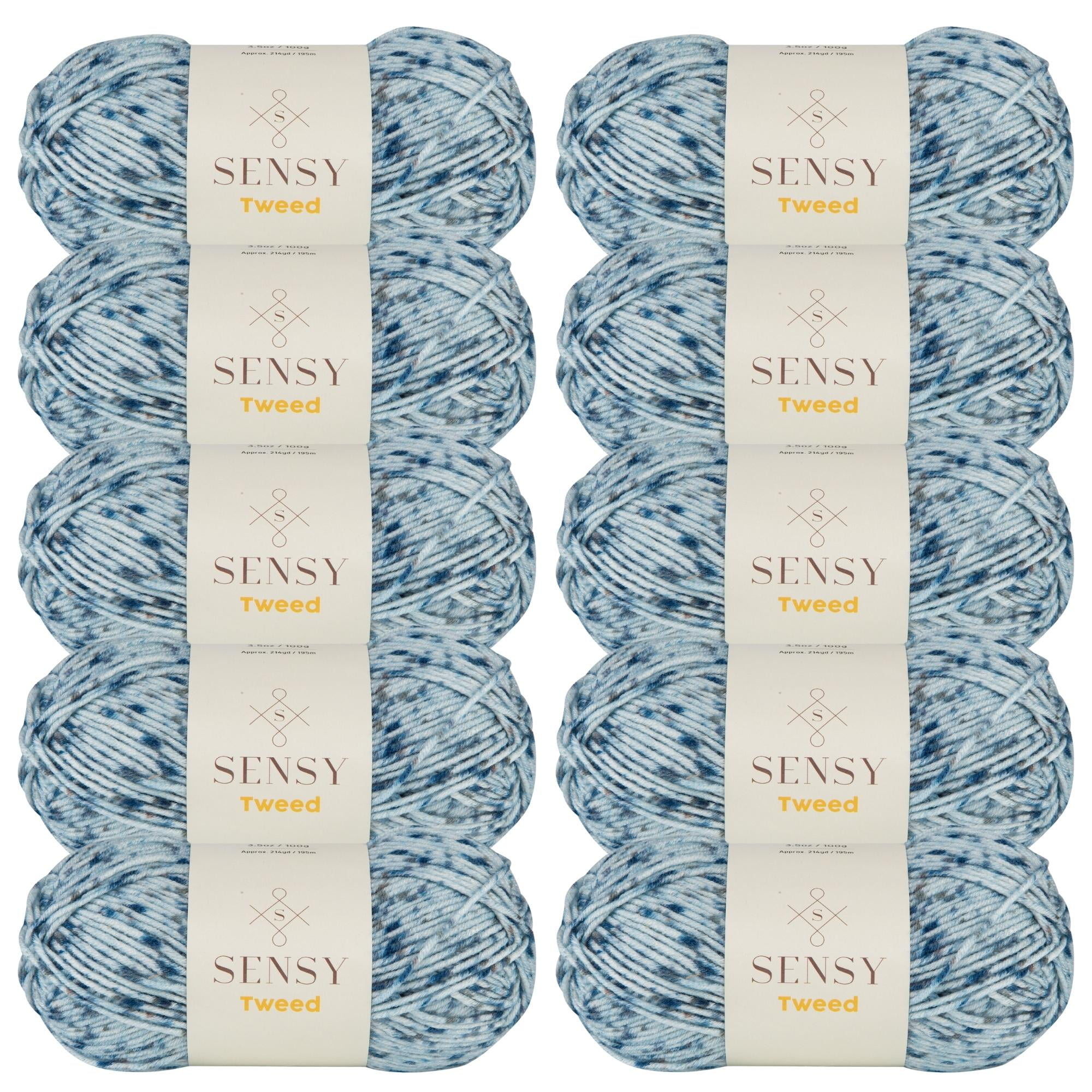 10 Skeins of Sensy Tweed Yarn, 3.5 oz, 214 Yards, Gauge 4 Medium (Blue)