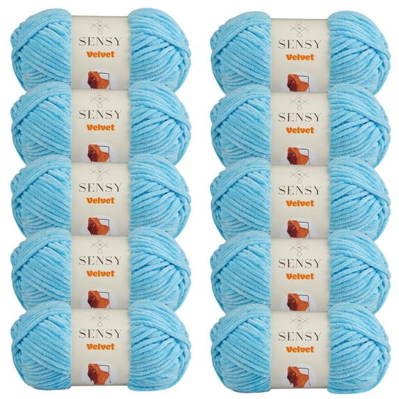10 Skeins of Sensy Velvet Yarn for Crocheting, Baby Blanket Yarn, Chenille Yarn, Amigurumi Yarn, 3.5 oz, 132 Yards, Gauge 5 Bulky (Baby Blue)