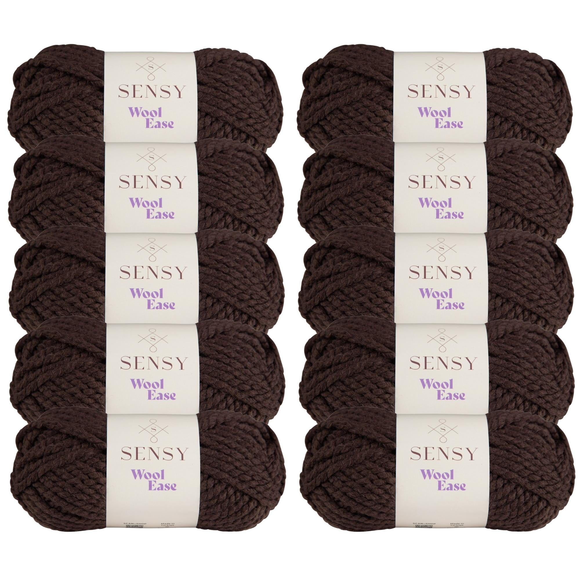 10 Skeins of Sensy Wool Ease Yarn, 3.5 oz, 66 Yards, Gauge 6 Super Bulky (Bitter Coffee)