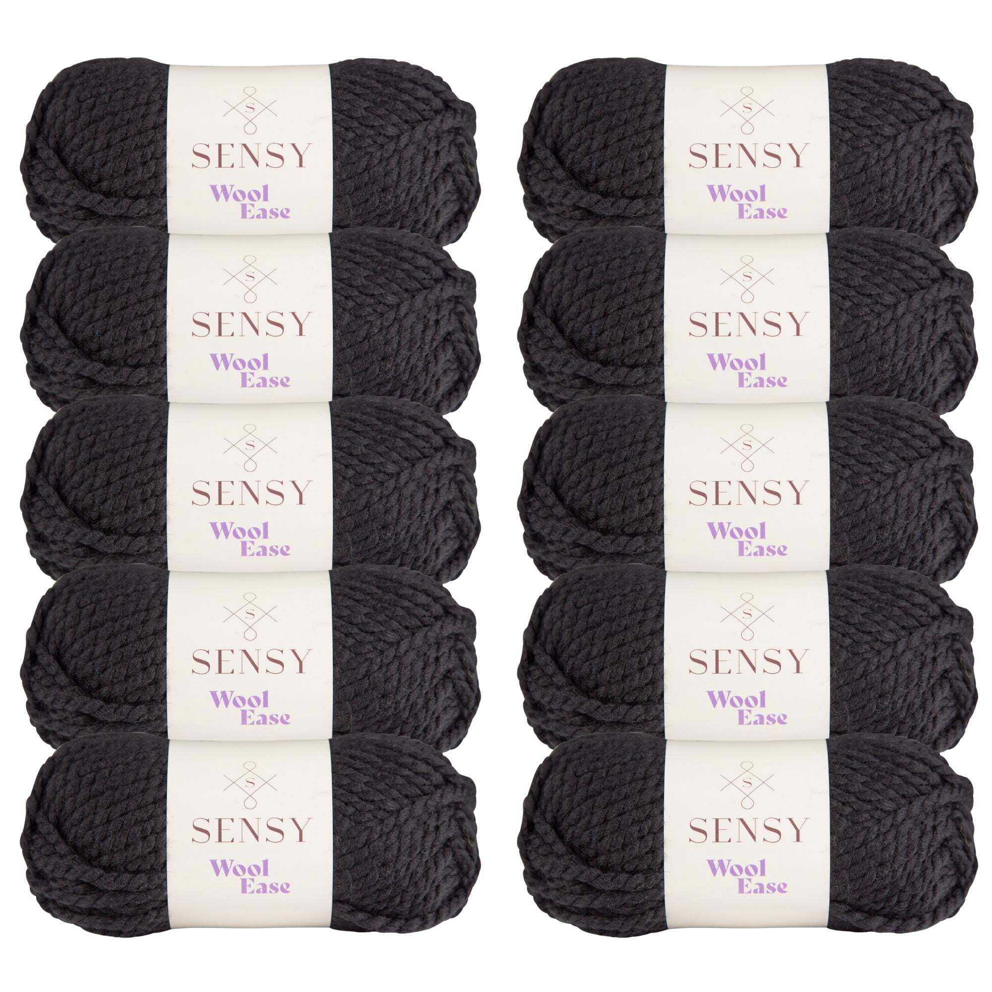 10 Skeins of Sensy Wool Ease Yarn, 3.5 oz, 66 Yards, Gauge 6 Super Bulky (Black)