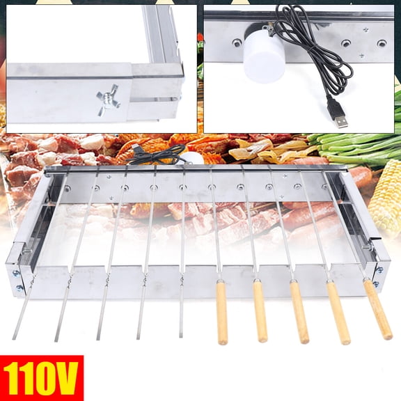 10 Skewer Kebab  Shish Automatic Rotating Rotisserie Rack Grill BBQ Accessory