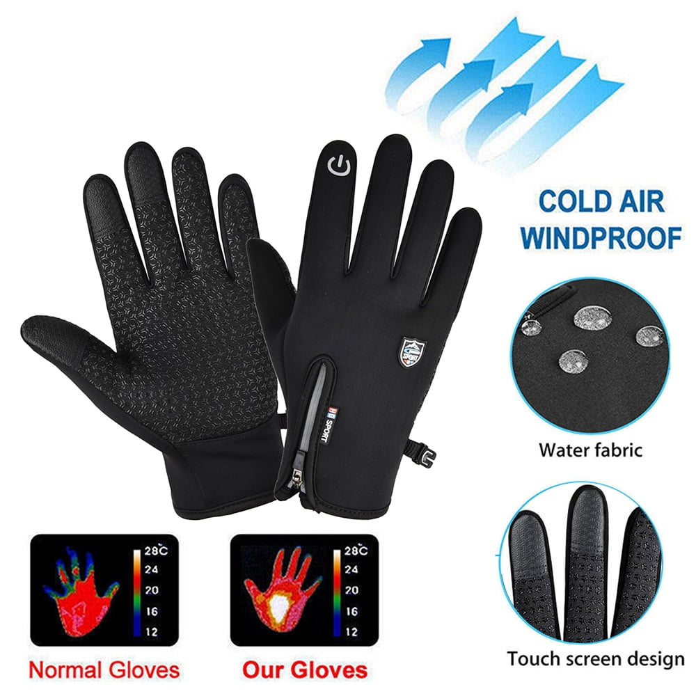 10℃ Ski Gloves Zipper Winter Sports Thermal Mens Waterproof Ski Gloves