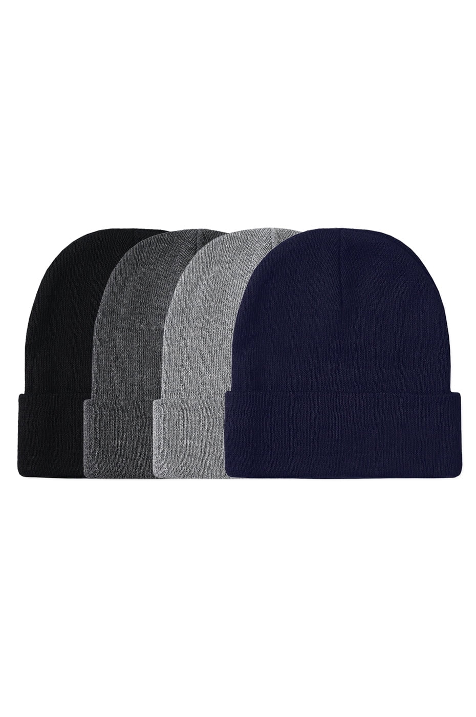 10" Skull Cap Winter Beanie Knit Hats for Men & Women - 1 Black./1 Charcoal/1 Heather Gray/1 Navy