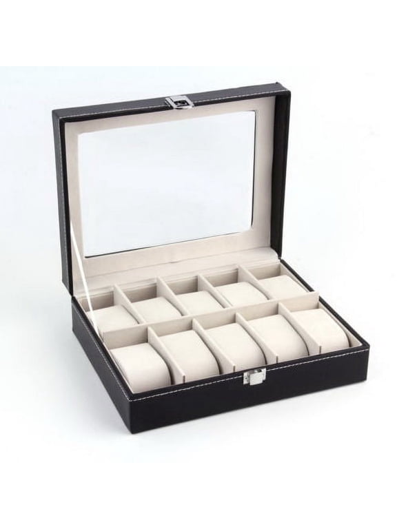 10-Slot Black Leather Watch Box,Luxury Watch Collection Storage Display Case,Watch Organizer Holder for Men,Gift for Watch Collectors