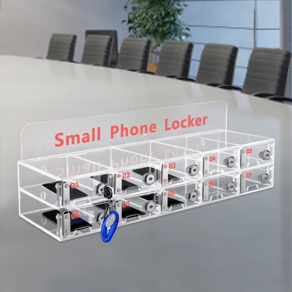 10-Slot Cell Phone Locker Box Transparent Acrylic Storage Box W/ Locks TOP for Offices, Conference Rooms