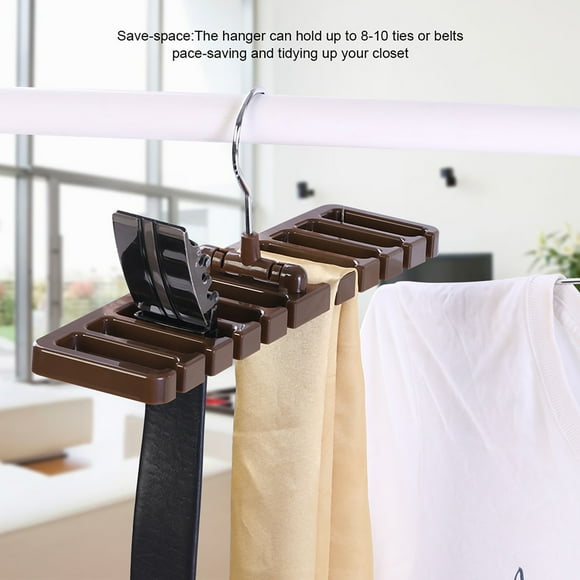 10 Slot Tie Belt Scarf Rack Organizer Sturdy Plastic Closet Wardrobe Space Saver Brown