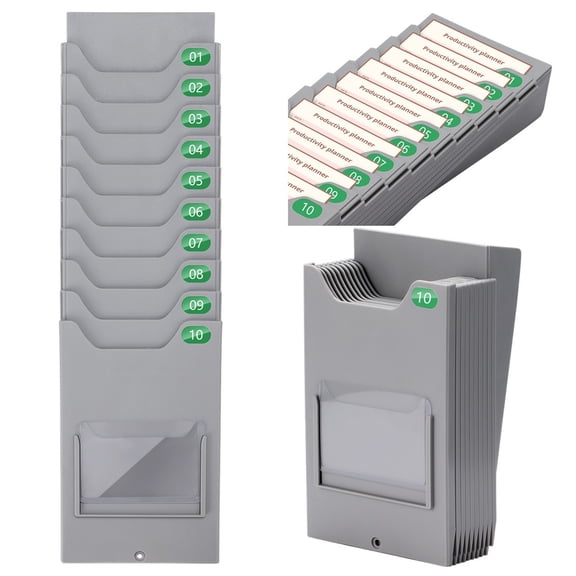 10-Slot Time Card Holder, Easy Hanging Attendance Rack, Wall Mount Retractable Card Organizer with Number Labels 01-10