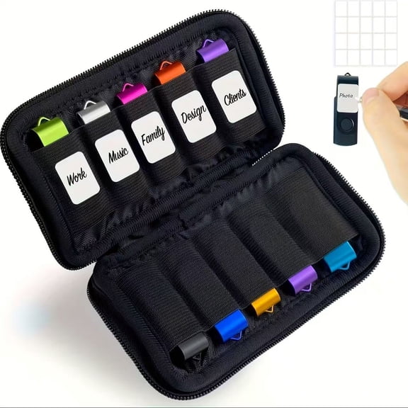 10-Slot USB Flash Drive Case with Labels - Shockproof EVA Portable Storage Pouch for Thumb Drives, Memory Sticks, Lightweight Travel Organizer Bag (Only Case)