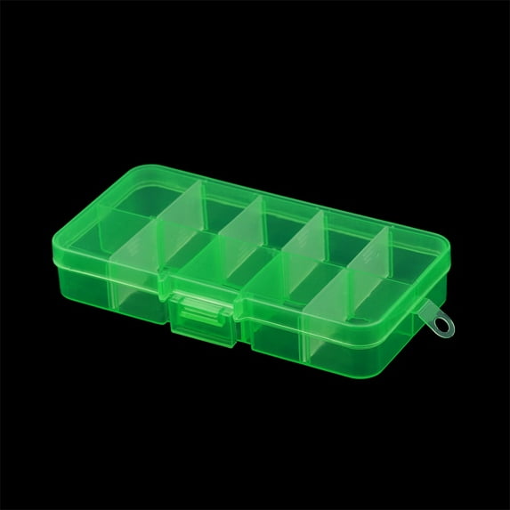 10 Slots Adjustable Plastic Rectangle Transparent Storage Box Craft Organizer Handcraft Jewelry Container Green 12.8 x 6 x 2.3cm