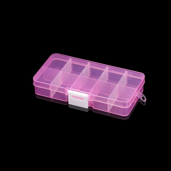 10 Slots Adjustable Plastic Rectangle Transparent Storage Box Craft Organizer Handcraft Jewelry Container Pink 01 12.8 x 6 x 2.3cm